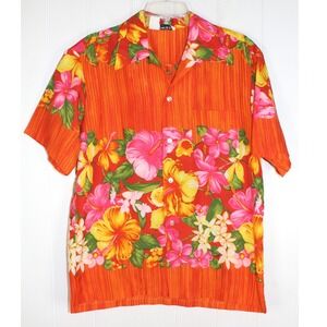 Liberty House Hawaii VTG 60s Hawaiian Pomare Barkcloth Shirt M Neon Button Up